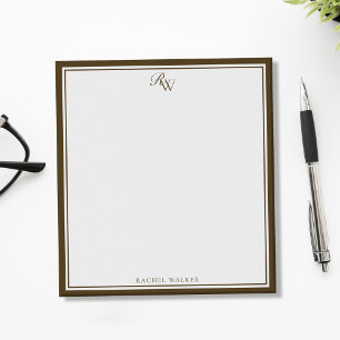 Elegant bruin monogram met twee randen notitieblok