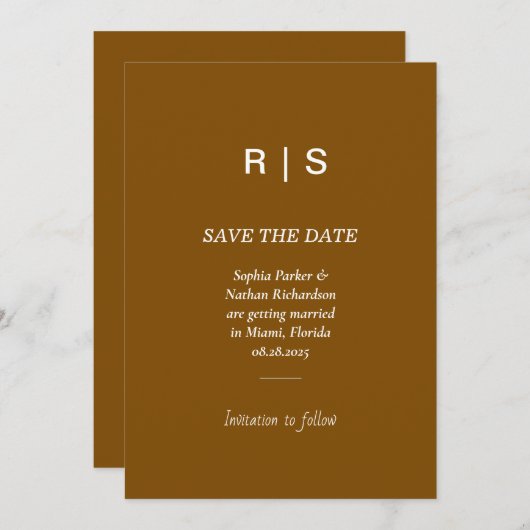 Elegant bruin monogram Save the Date Kaart (Voorkant / Achterkant)
