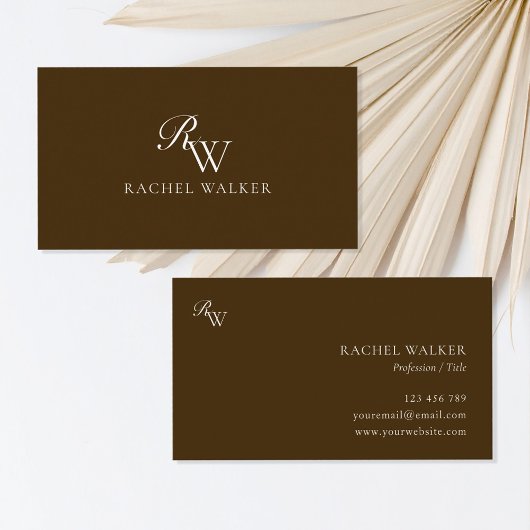 Elegant bruin monogram visitekaartje