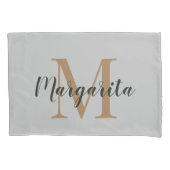 Elegant Bruin Monogram Zwart Script Kussensloop (Voorkant)