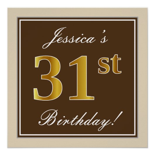 Elegant, Bruin, Nepgoud 31e Verjaardag + Naam Perfect Poster (Voorkant)
