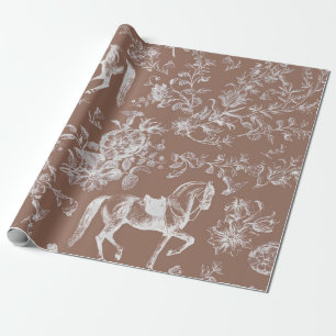 Elegant  Bruin Paarden Bloemenpatroon Cadeaupapier