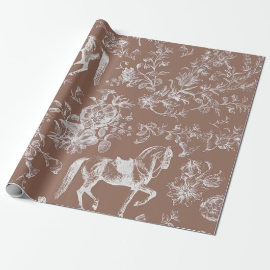 Elegant  Bruin Paarden Bloemenpatroon Cadeaupapier (Uitgerold)