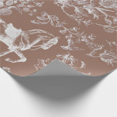 Elegant  Bruin Paarden Bloemenpatroon Cadeaupapier (Hoek)