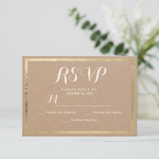 Elegant bruin papier faux goud moderne RSVP-kaart RSVP Kaartje (Staand voorkant)