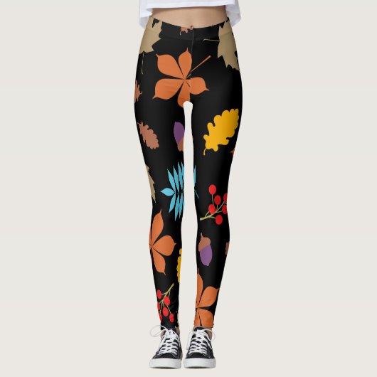 Elegant bruin rood herfst bladeren patroon | leggings (Voorkant)