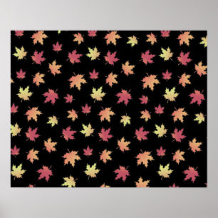 Elegant bruin rood herfst bladeren patroon poster
