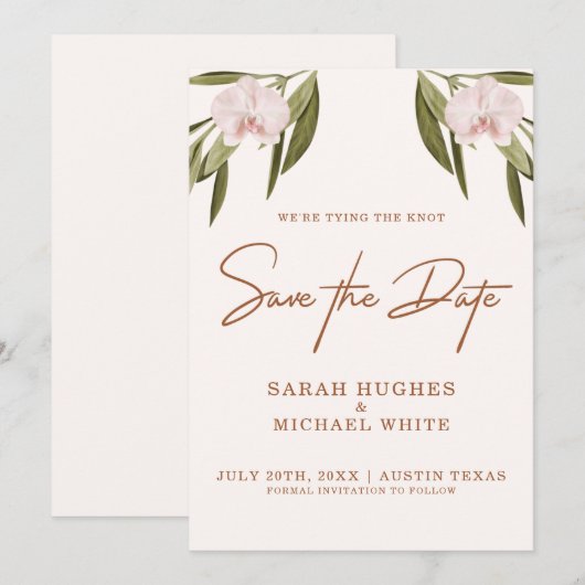 Elegant Bruin Roze Groene Orchid Boho Wedding Save The Date (Voorkant / Achterkant)