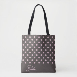 Elegant bruin roze polka patroon gepersonaliseerd tote bag