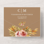 Elegant Bruin Suiker Monogram QR Code Boog Bruilof All In One Uitnodiging (Achterkant)