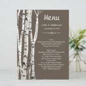 Elegant bruin trouwmenu met berkenbomen menu (Staand voorkant)