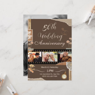 Elegant Bruin Vintage Bloem Huwelijksjubileum Kaart