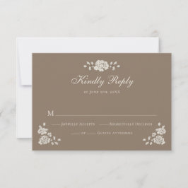 Elegant bruin vintage bloemmotief RSVP kaartje