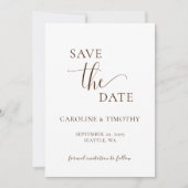 Elegant Bruin Wit Huwelijk Save The Date Kaart (Voorkant)