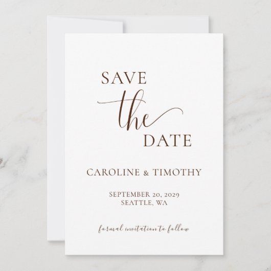 Elegant Bruin Wit Huwelijk Save The Date Kaart (Voorkant)