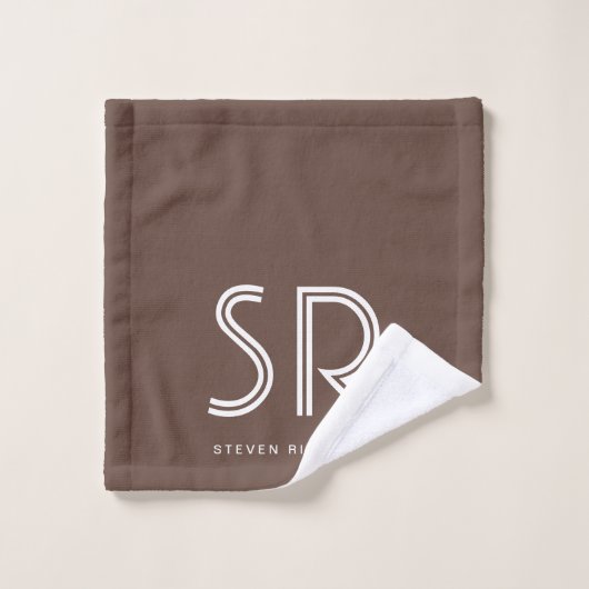 Elegant bruin-witte monogram bad handdoek (Wasdoekje)