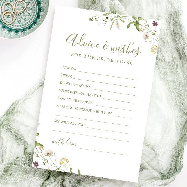 Elegant bruinbruiloft advies en wenskaart (Elegant Wildflower wedding advice & wishes card)