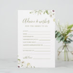 Elegant bruinbruiloft advies en wenskaart<br><div class="desc">Deze advies & wensen kaarten zijn lieve keepsakes voor de bruid en paar, beschikt over elegante delicate waterverf wilde bloem en stijlvol modern script, pastelpaletten van zacht geel, off white, salie groen, stoffig roos, blos roze, bordeaux, en botanisch groen, eenvoudig en romantisch. ideaal voor rustieke country party, modern boho vrijgezellenfeest,...</div>