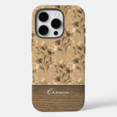 Elegant Bruine Bloem Motief Houtstructuur Eigen Na Case-Mate iPhone Case (Achterkant)