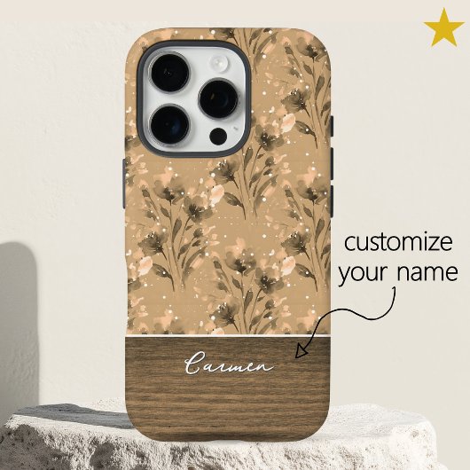 Elegant Bruine Bloem Motief Houtstructuur Eigen Na Case-Mate iPhone Case
