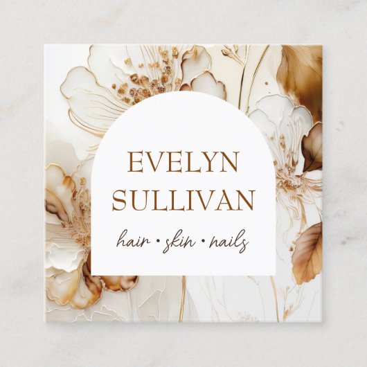 Elegant bruine bloemen vierkante visitekaartje (Voorkant)