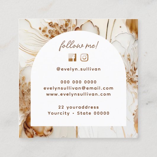 Elegant bruine bloemen vierkante visitekaartje (Achterkant)
