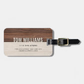 Elegant bruine houtstructuur modern stijl monogram bagagelabel (Voorkant horizontaal)