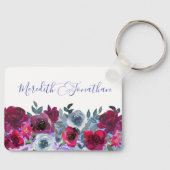 Elegant bruine saliegroen blauwe bloemige trouwdag sleutelhanger (Voorkant)