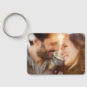 Elegant bruine saliegroen blauwe bloemige trouwdag sleutelhanger (Achterkant)