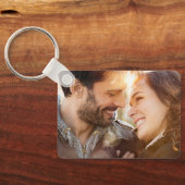 Elegant bruine saliegroen blauwe bloemige trouwdag sleutelhanger (Achterkant)