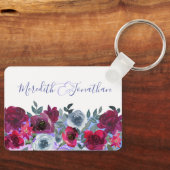 Elegant bruine saliegroen blauwe bloemige trouwdag sleutelhanger (Voorkant)