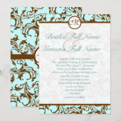 Elegant bruine vintage damast op licht aquablauw kaart (Voorkant / Achterkant)