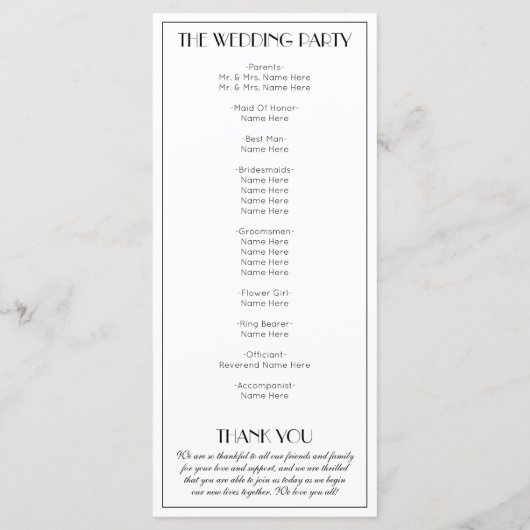 Elegant  brullen 20s foto bruiloft programmakaart (Achterkant)