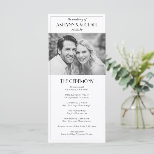 Elegant  brullen 20s foto bruiloft programmakaart (Staand voorkant)