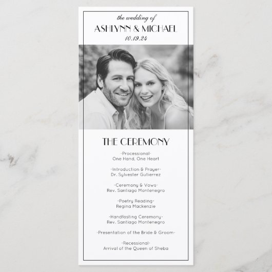 Elegant brullen 20s foto bruiloft programmakaart (Voorkant)