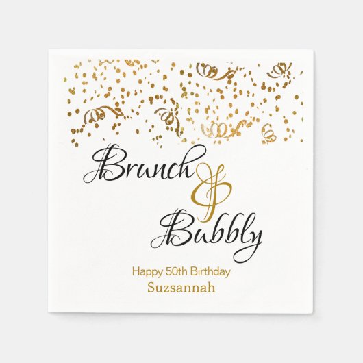 Elegant Brunch Bubble Gold Confetti Custom Party Servet (Voorkant)