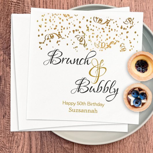 Elegant Brunch Bubble Gold Confetti Custom Party Servet