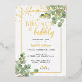 Elegant Brunch & Bubble Greenery Vrijgezellenfeest Folie Uitnodiging (Voorkant)