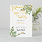 Elegant Brunch & Bubble Greenery Vrijgezellenfeest Folie Uitnodiging (Staand Voorkant)