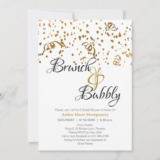 Elegant Brunch Bubble Vrijgezellenfeest Gold Confe Kaart (Voorkant)