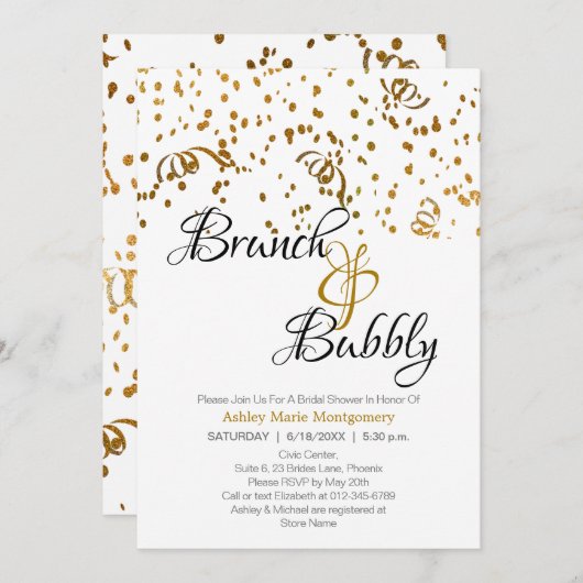 Elegant Brunch Bubble Vrijgezellenfeest Gold Confe Kaart (Voorkant / Achterkant)