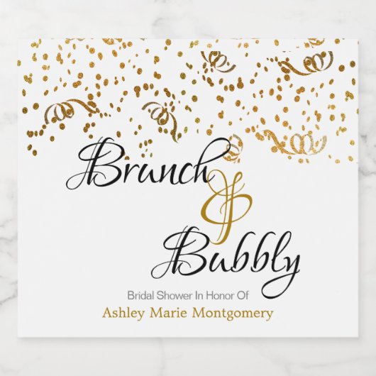 Elegant Brunch Bubble Vrijgezellenfeest Gold Confe Likeurfles Etiket (Enkel label)