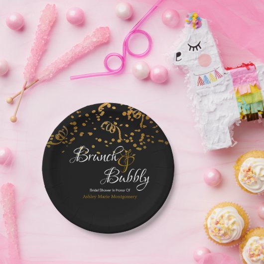 Elegant Brunch Bubble Vrijgezellenfeest Gold Confe Papieren Bordje (Feest)