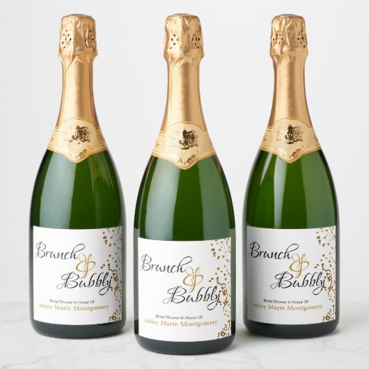 Elegant Brunch Bubble Vrijgezellenfeest Gold Confe Sparkling Wijnetiket (Flessen)
