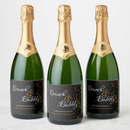 Elegant Brunch Bubble Vrijgezellenfeest Gold Confe Sparkling Wijnetiket