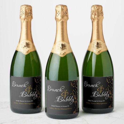 Elegant Brunch Bubble Vrijgezellenfeest Gold Confe Sparkling Wijnetiket (Flessen)