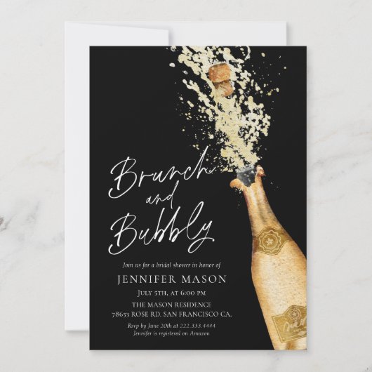 Elegant Brunch en Bubble Bridal Shower Invitation Kaart (Voorkant)