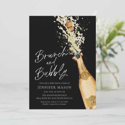 Elegant Brunch en Bubble Bridal Shower Invitation Kaart (Staand voorkant)