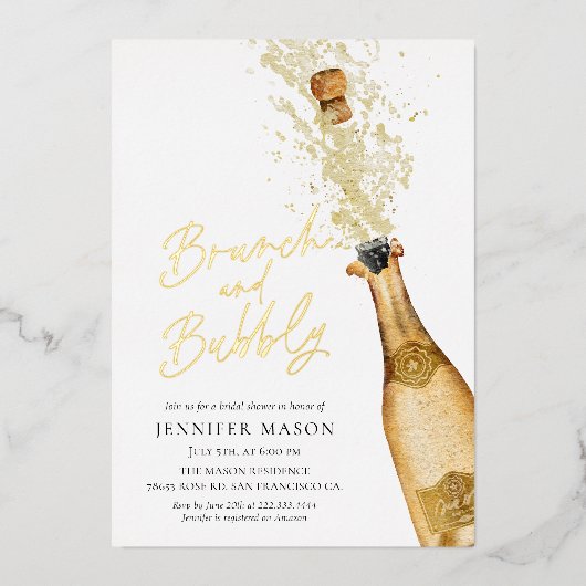 Elegant Brunch en Bubble Champagne Vrijgezellenfee Folie Uitnodiging (Voorkant)