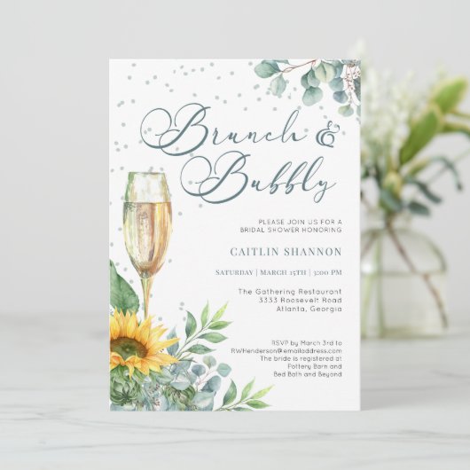 Elegant Brunch en Bubble Sunflower Vrijgezellenfee Kaart (Staand voorkant)